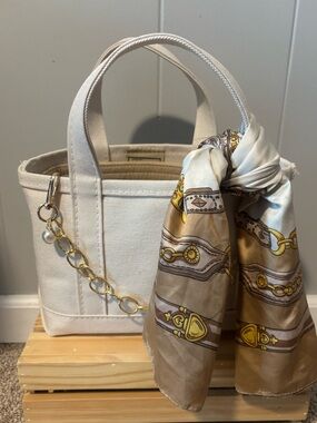 L.L. Bean Boat & Tote Mini Bundle | Organizer + 2 Scarves + Charm NWT natural